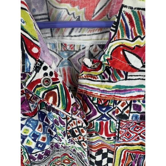Chico's Colorful Abstract Art To Wear Button Up Jacket Top Size 2 - Picture 4 of 9